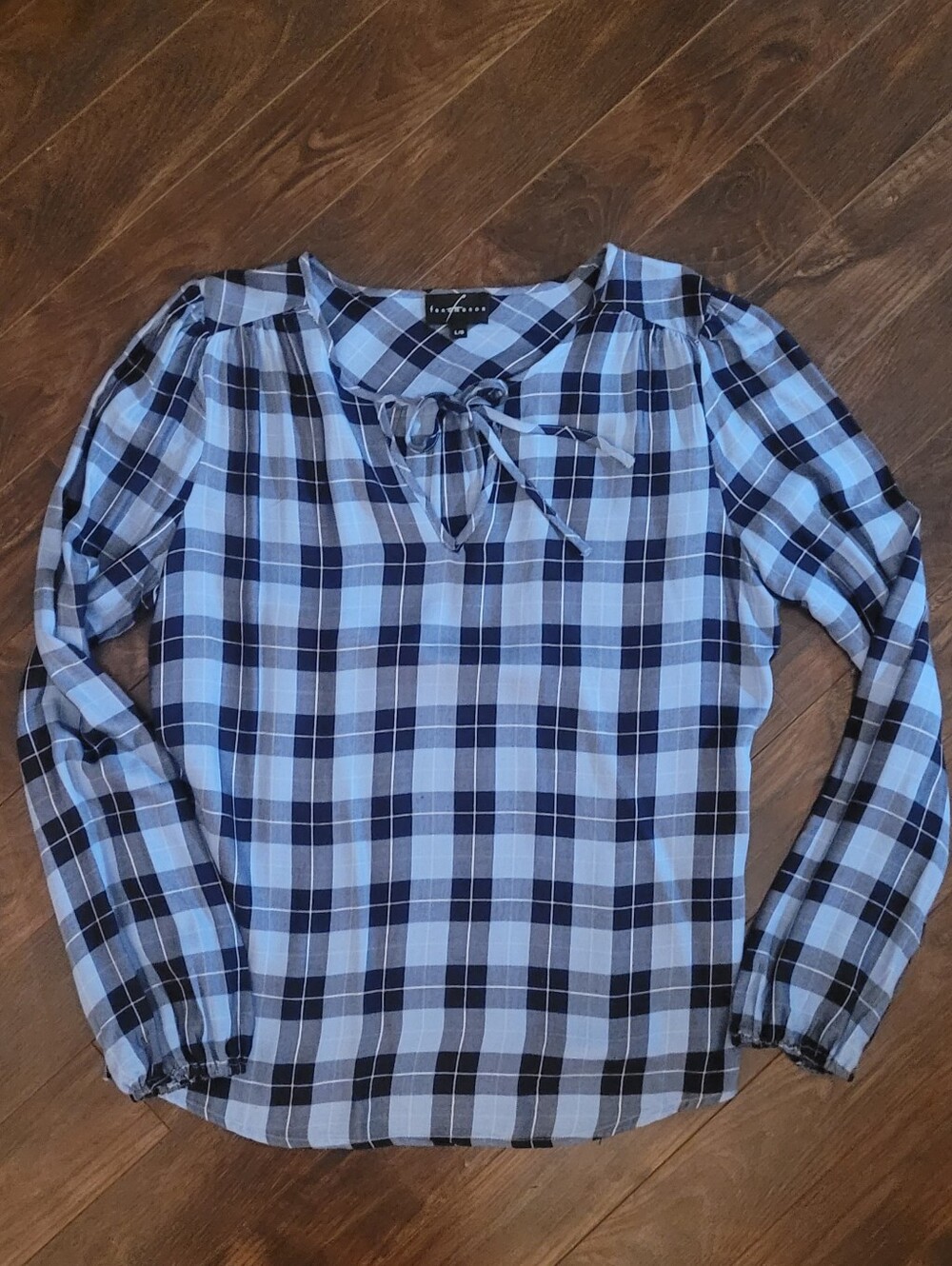 Fenomenon Blue Plaid Peasant Blouse